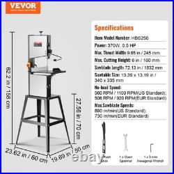 Band Saw with Stand, 9.65-Inch, 560&1100 RPM Two-Speed Benchtop Bandsaw, 370W 1/