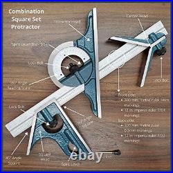 Combination Square Set with Protractor, Woodworking Square, Carpenter Square