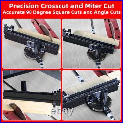 Compact Table Saw Miter Gauge with 360mm Fence and Flip Stop for Woodworking