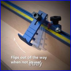 Complete T-Track Fence System with Adjustable Flip Stop for Precision Cuts