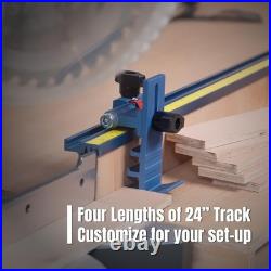 Complete T-Track Fence System with Adjustable Flip Stop for Precision Cuts