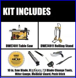 DEWALT DWE7491 Table Saw & DWE74911 Stand, 10in Blade, Rip Fence, Tools
