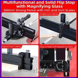 GOINGMAKE Compact Table Saw Miter Gauge 360mm Fence Flip Stop Fits 3/4x3/8