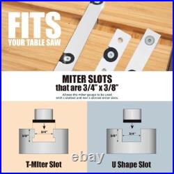 High Precision Miter Gauge System with 27 Stops & Adjustable Multi-Track Fence High Precision Miter Gauge System with 27 Stops & Adjustable Multi-Track Fence