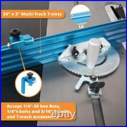 High Precision Miter Gauge System with 27 Stops & Adjustable Multi-Track Fence High Precision Miter Gauge System with 27 Stops & Adjustable Multi-Track Fence