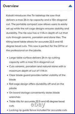 Kobalt 5-Amp 7-inch Blade Wet Tabletop Tile Saw (KWS-B7-20)