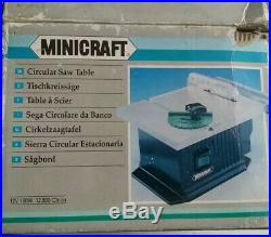 Minicraft 12v Table Saw with 7 blades, fence and mitre fence. Used