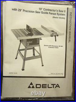 NOS Delta 10 Contractor's Saw II with Precision Saw Guide Fence Literature Pack