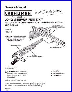 New Never Used Ryobi BT 3000-3100 / Craftsman Long Miter/Rip Fence Kit (READ)
