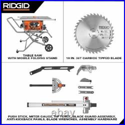 RIGID R4514 15 Amp 10 in. Portable Corded Pro Jobsite Table Saw With Stand