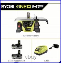 RYOBI HP 18V Brushless 8-1/4 Portable Table Saw Kit With 2 Battery + Charger NEW