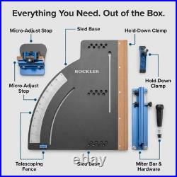 Rockler Deluxe Table Saw Crosscut Sled Telescoping Fence Flip Stop Woodworking