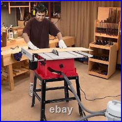 Table Saw, 10 Inch 15A Multifunctional Saw with Stand & Push Stick, 90° Cross