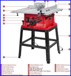 Table Saw, 10 Inch 15A Multifunctional Saw with Stand & Push Stick, 90° Cross C