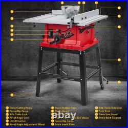 Table Saw 10 Inch, 15A Multifunctional Saw with Stand & Push Stick, 90° Cross Cu