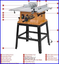 Table Saw, 10 Inch 15A Multifunctional Saw with Stand & Push Stick, 90° Cross Cu