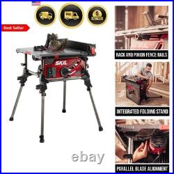Table Saw 10 Inch Portable Jobsite Saw with Stand 15 Amp Wood Cutting
