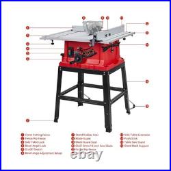 Table Saw, 10 in 15A Multifunctional Saw With Stand & Push Stick, 90° Cross