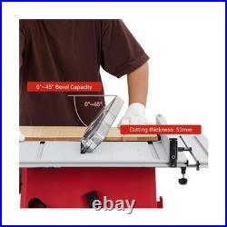 Table Saw, 10 in 15A Multifunctional Saw With Stand & Push Stick, 90° Cross