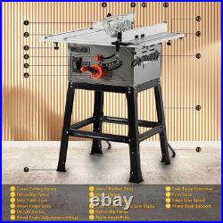 Table Saw, 10Inch 15A 5000RPM Portable Table Saw with Stand & Safety Switch, Pus