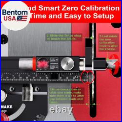 Table Saw Miter Gauge with Micro Adjustable Flip Stop and Extendable Fence and Q