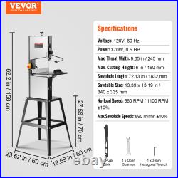 VEVOR 10/14in Benchtop Band Saw with Stand or Fence & Miter Gauge Speed Adjustable