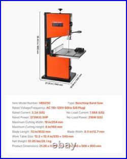VEVOR Band Saw 10-Inch Two-Speed Benchtop Bandsaw for Woodworking 373W 1/2 HP