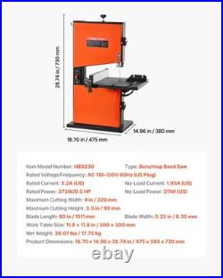VEVOR Band Saw 9-Inch Benchtop Bandsaw 373W 1/2 HP with Fence for Woodworking