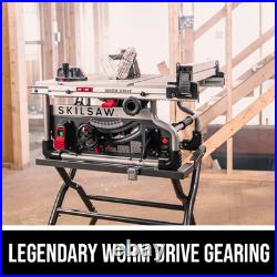 Worm Drive Table Saw 25 Inch Rip Capacity Rack Pinion Fence Compact Jobsite Saw