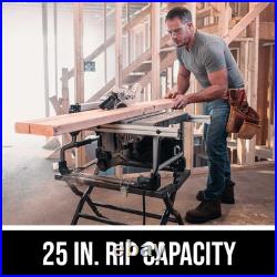 Worm Drive Table Saw 25 Inch Rip Capacity Rack Pinion Fence Compact Jobsite Saw
